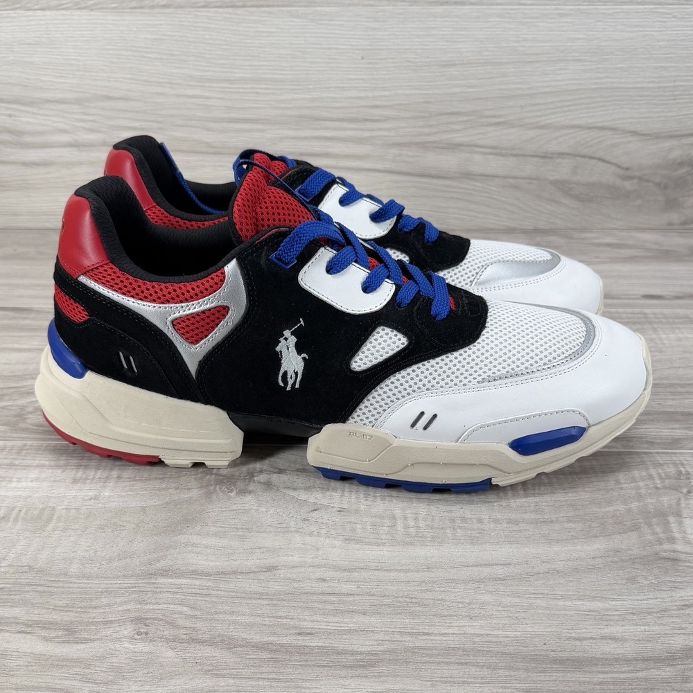 Polo Ralph Lauren Mesh Polo JGR PP-SK-ATH Sneakers Men's Size 14 White Blue - Picture 3 of 8